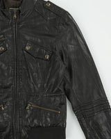Vintage Y2K 00s Guess Jeans Leather Cafe Racer Moto Jacket - M