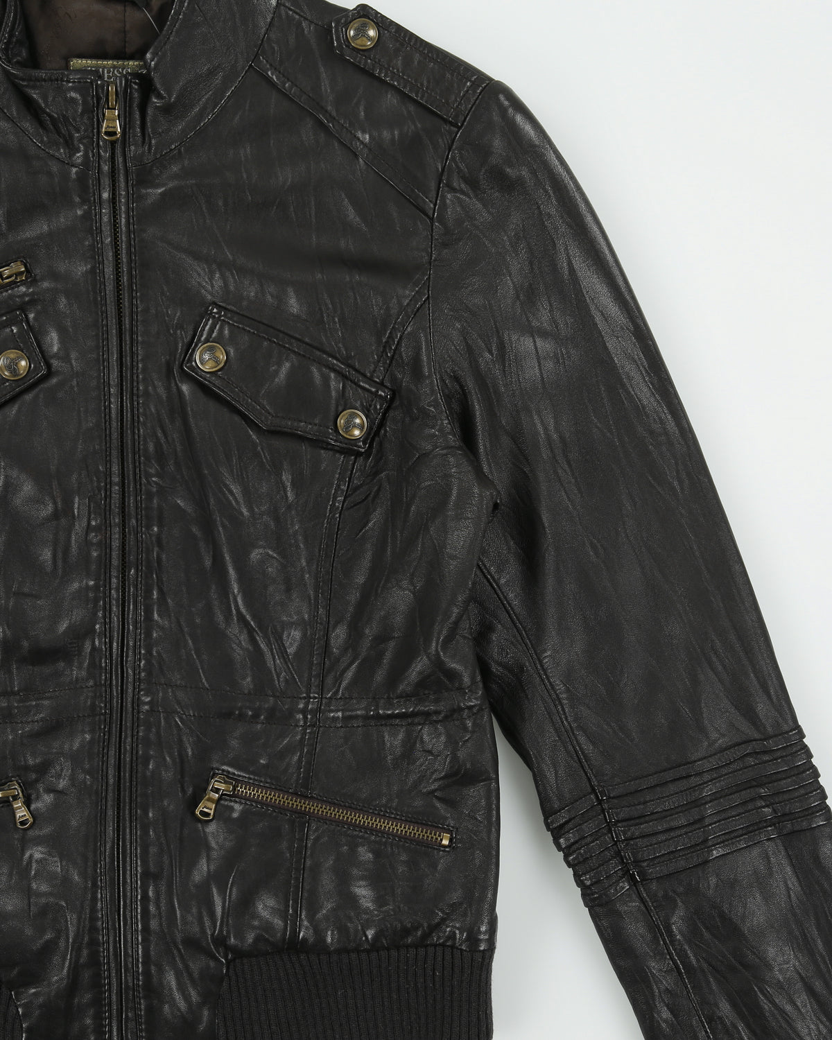 Vintage Y2K 00s Guess Jeans Leather Cafe Racer Moto Jacket - M