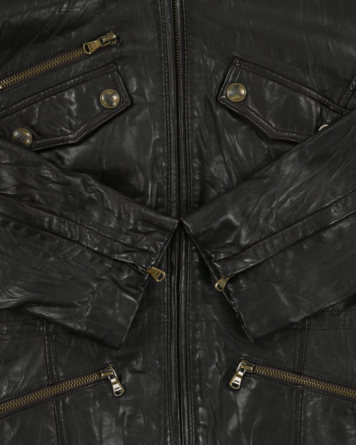 Vintage Y2K 00s Guess Jeans Leather Cafe Racer Moto Jacket - M