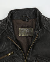 Vintage Y2K 00s Guess Jeans Leather Cafe Racer Moto Jacket - M