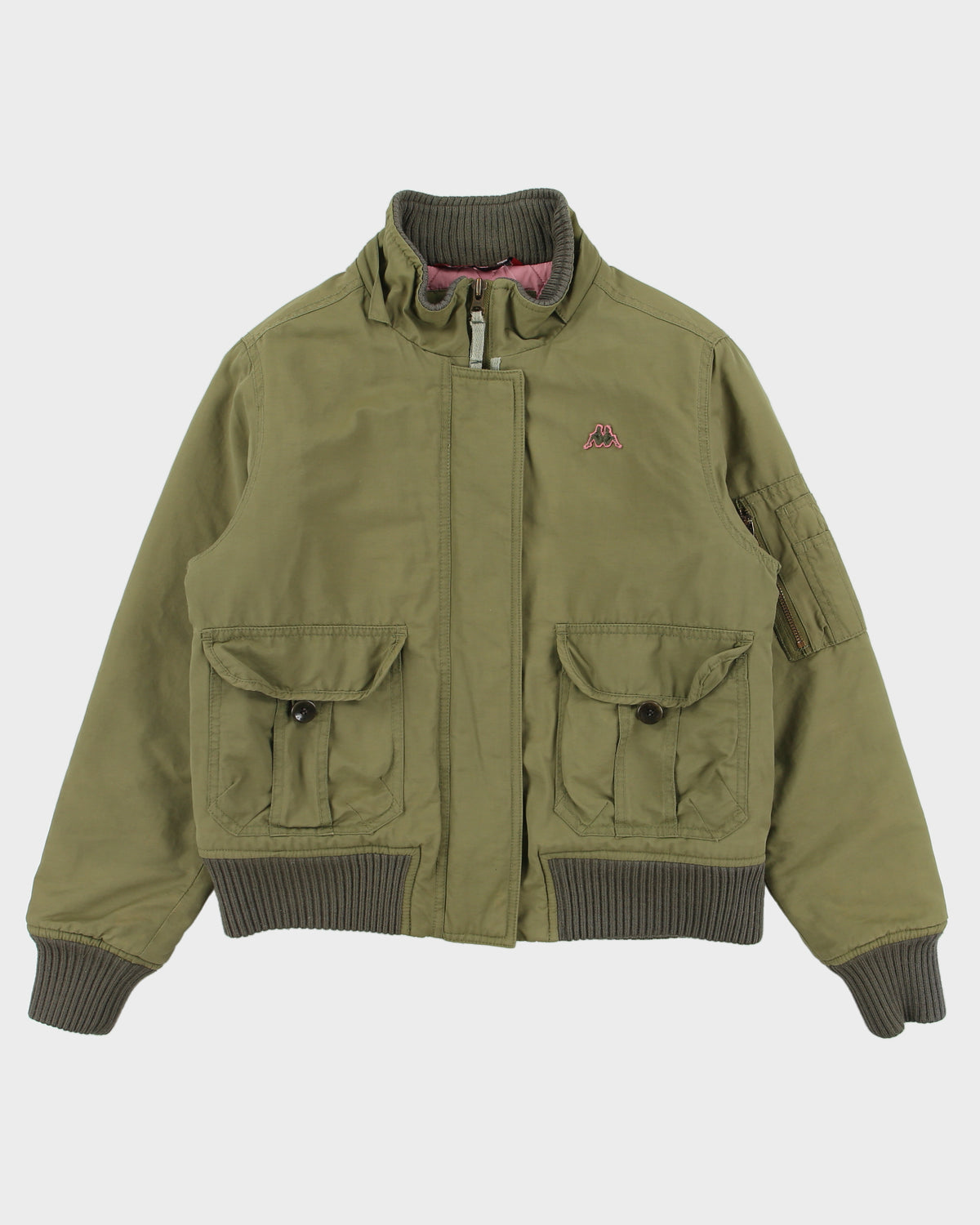 Vintage Y2K 00s Robe Di Kappa Women's Khaki Canvas Quilt Lined Rib Bomber Jacket - S