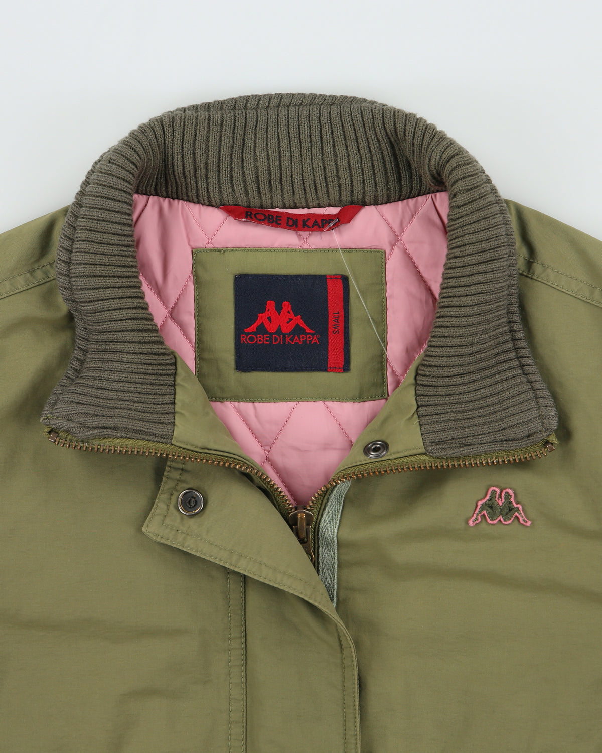 Vintage Y2K 00s Robe Di Kappa Women's Khaki Canvas Quilt Lined Rib Bomber Jacket - S