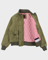 Vintage Y2K 00s Robe Di Kappa Women's Khaki Canvas Quilt Lined Rib Bomber Jacket - S