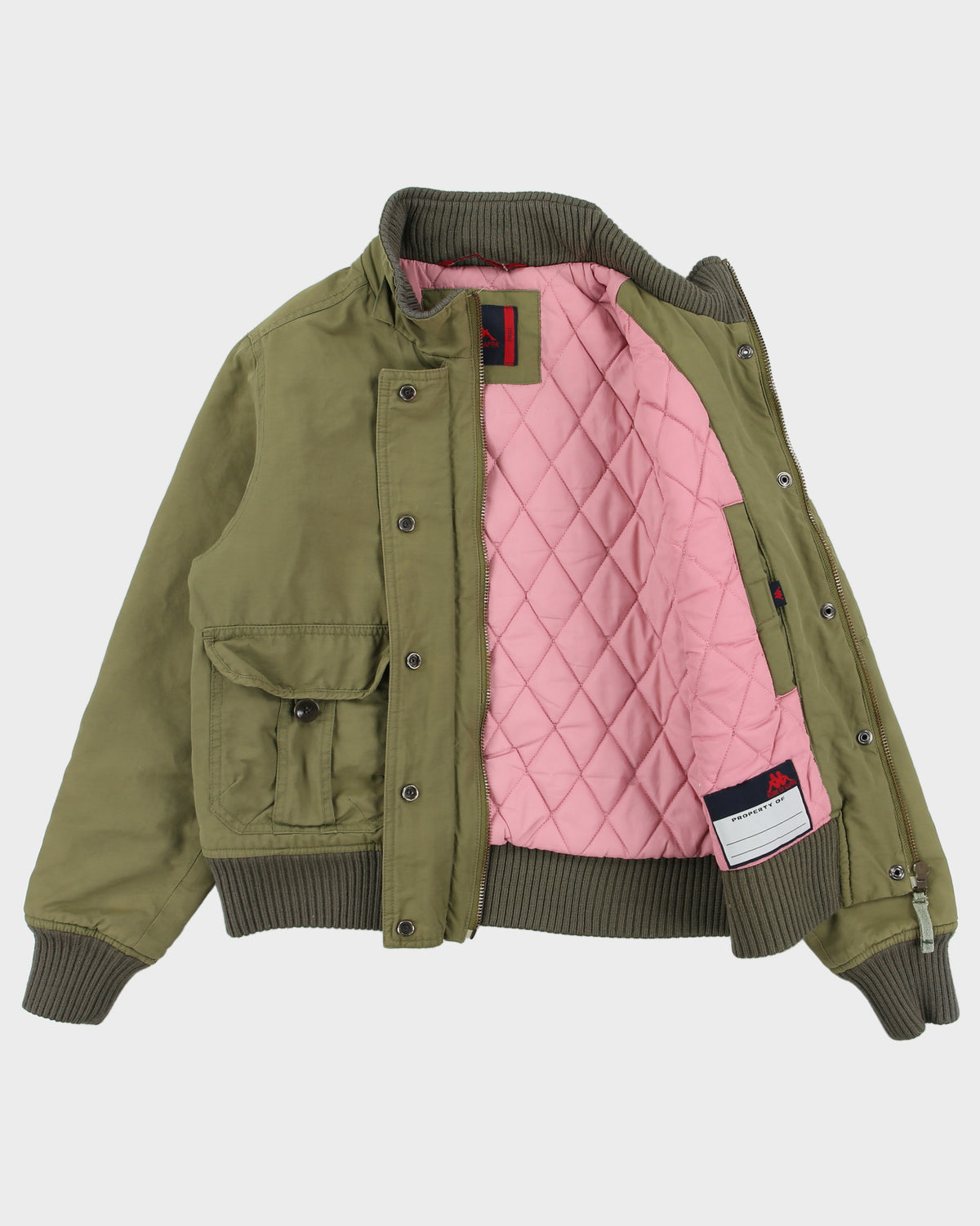 Vintage Y2K 00s Robe Di Kappa Women's Khaki Canvas Quilt Lined Rib Bomber Jacket - S