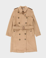 A/W 2024 Burberry Women's Camel Tan Cashmere Kensington Heritage Double Breasted Trench Coat - XS
