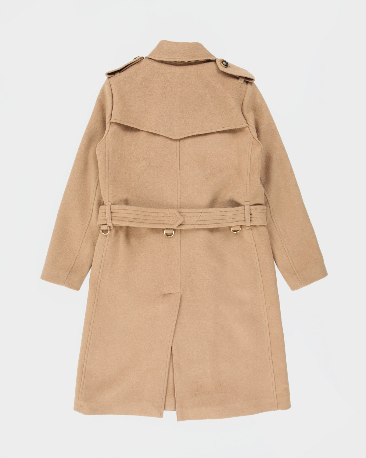 A/W 2024 Burberry Women's Camel Tan Cashmere Kensington Heritage Double Breasted Trench Coat - XS