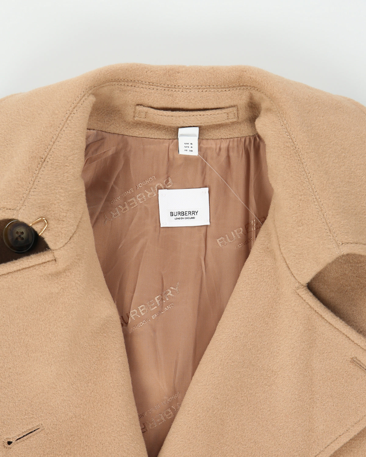 A/W 2024 Burberry Women's Camel Tan Cashmere Kensington Heritage Double Breasted Trench Coat - XS