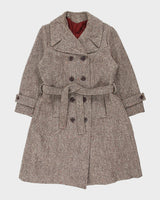 Vintage 1960s Women's Union Made In USA Wool Tweed Double Breasted Belted Over Coat - M