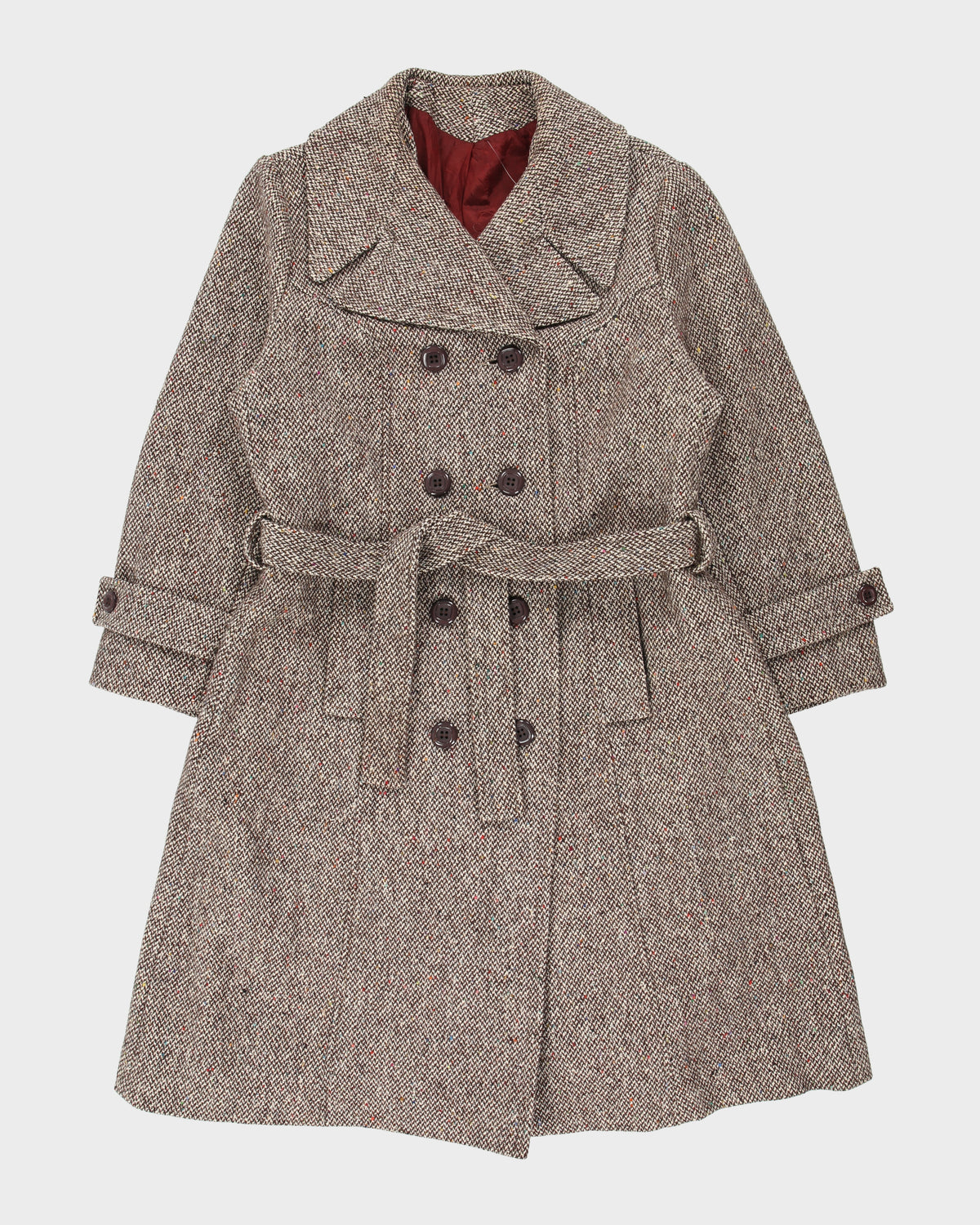 Vintage 1960s Women's Union Made In USA Wool Tweed Double Breasted Belted Over Coat - M