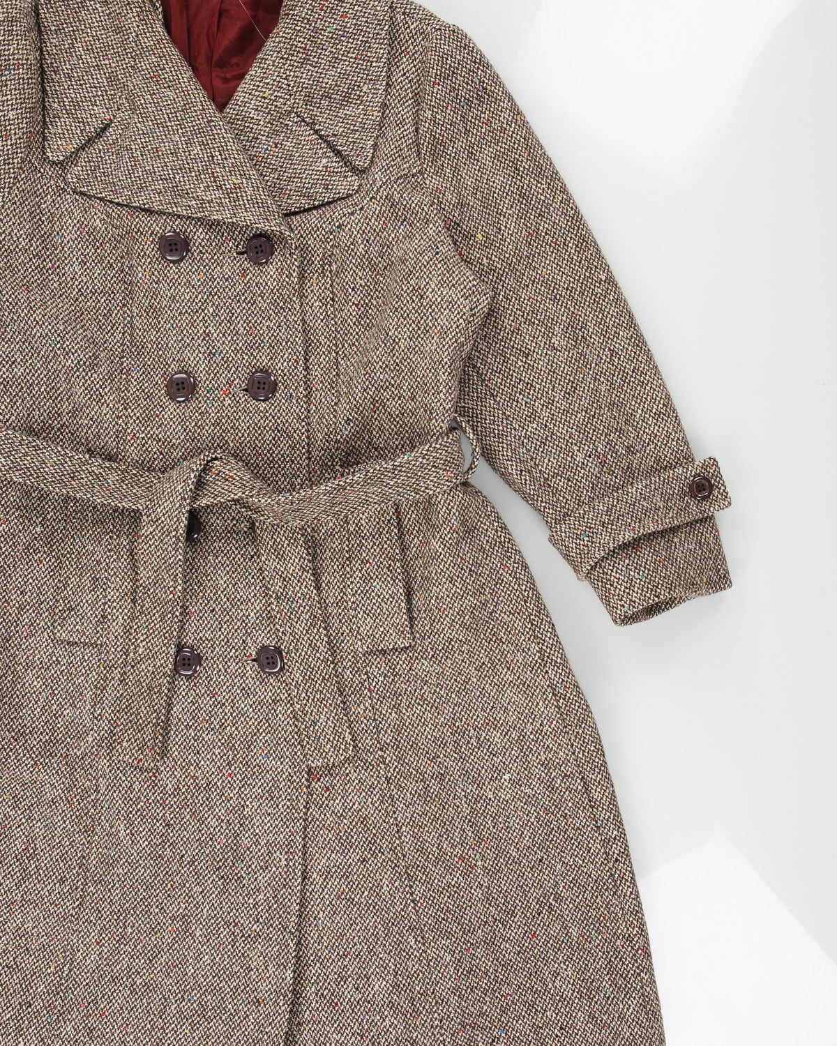 Vintage 1960s Women's Union Made In USA Wool Tweed Double Breasted Belted Over Coat - M