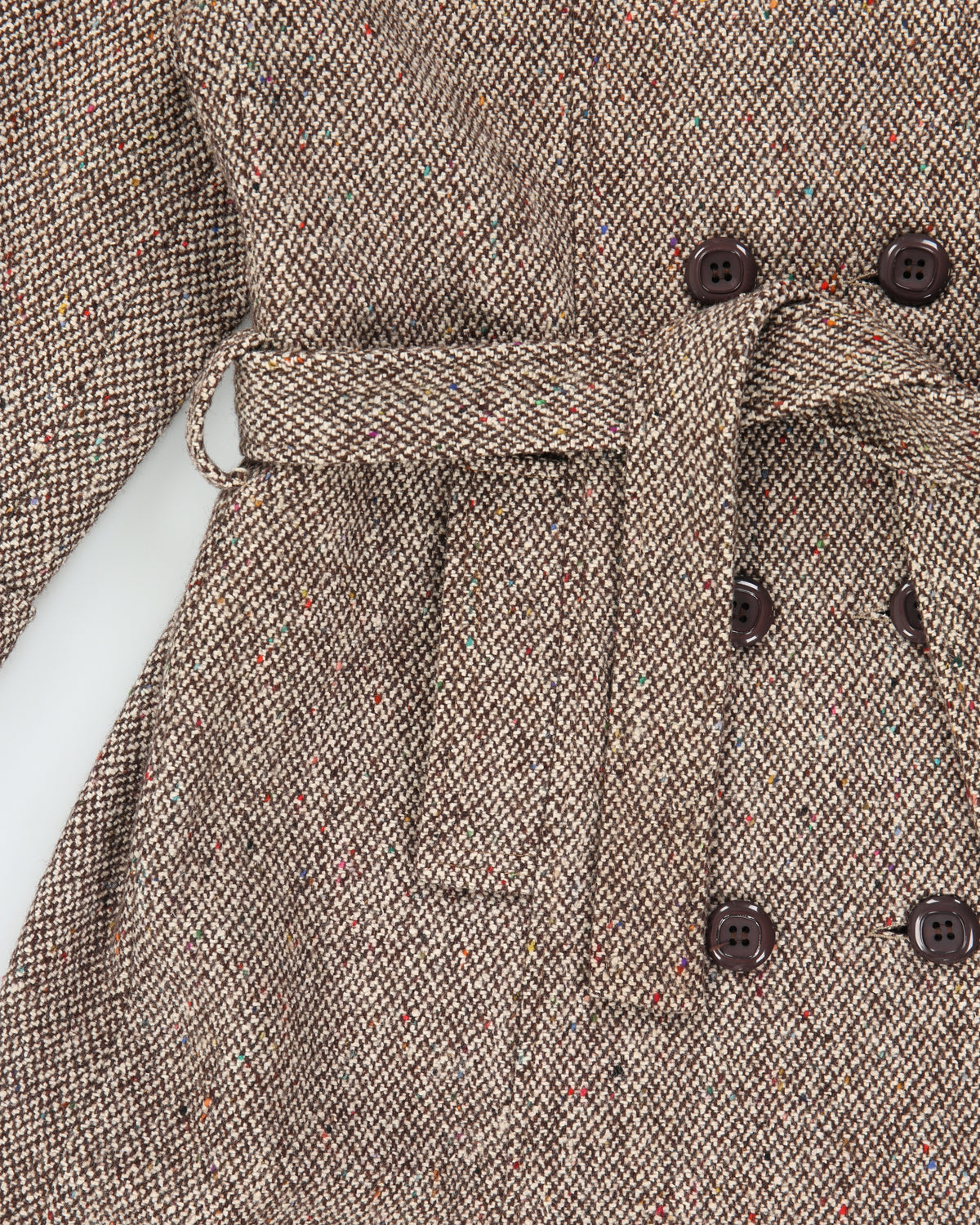 Vintage 1960s Women's Union Made In USA Wool Tweed Double Breasted Belted Over Coat - M