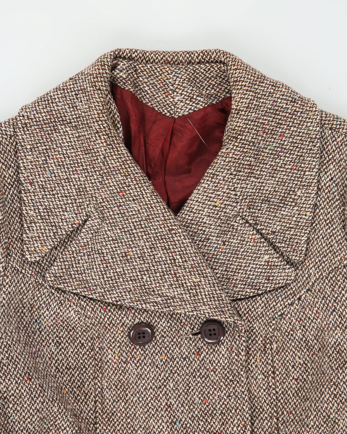 Vintage 1960s Women's Union Made In USA Wool Tweed Double Breasted Belted Over Coat - M