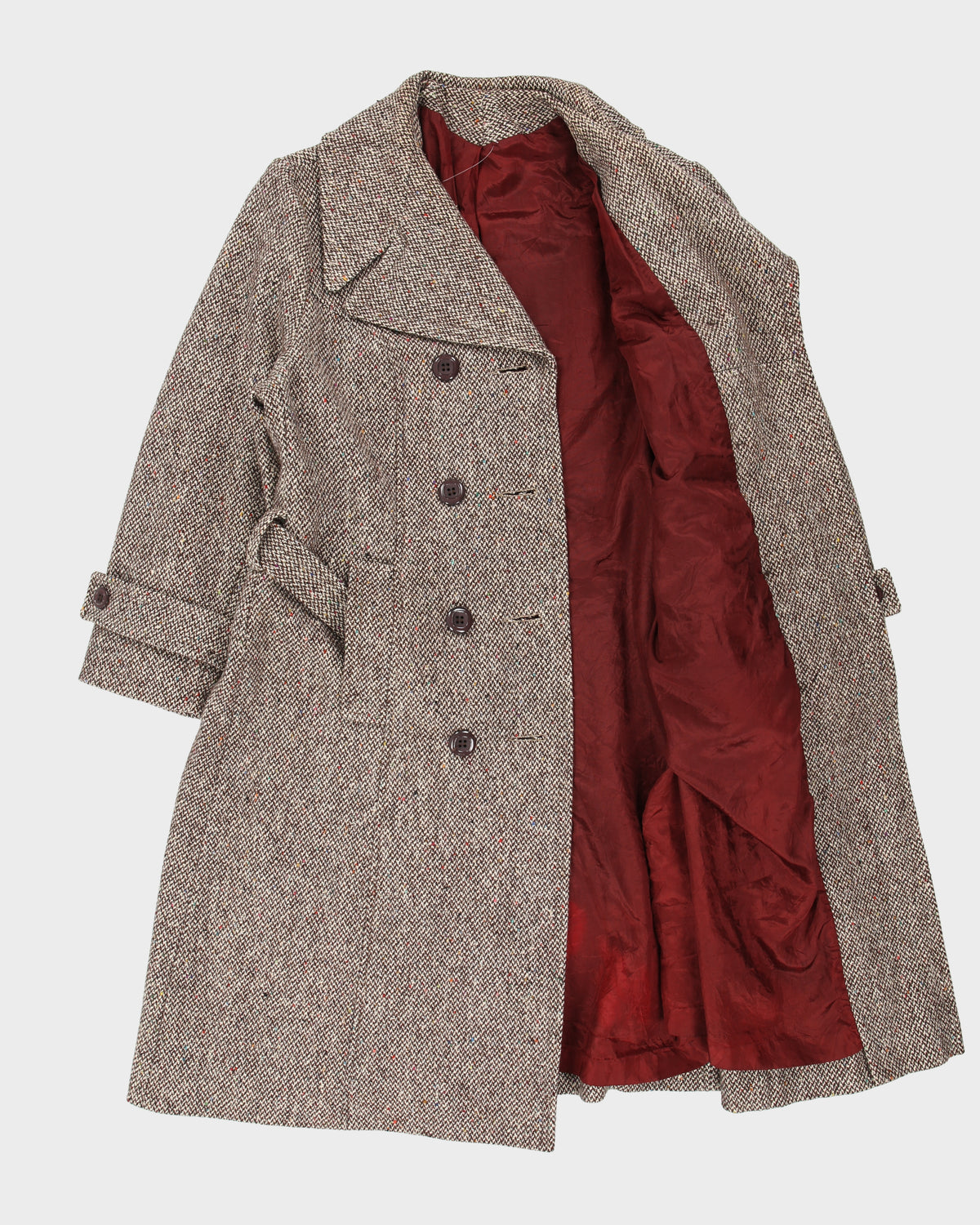 Vintage 1960s Women's Union Made In USA Wool Tweed Double Breasted Belted Over Coat - M
