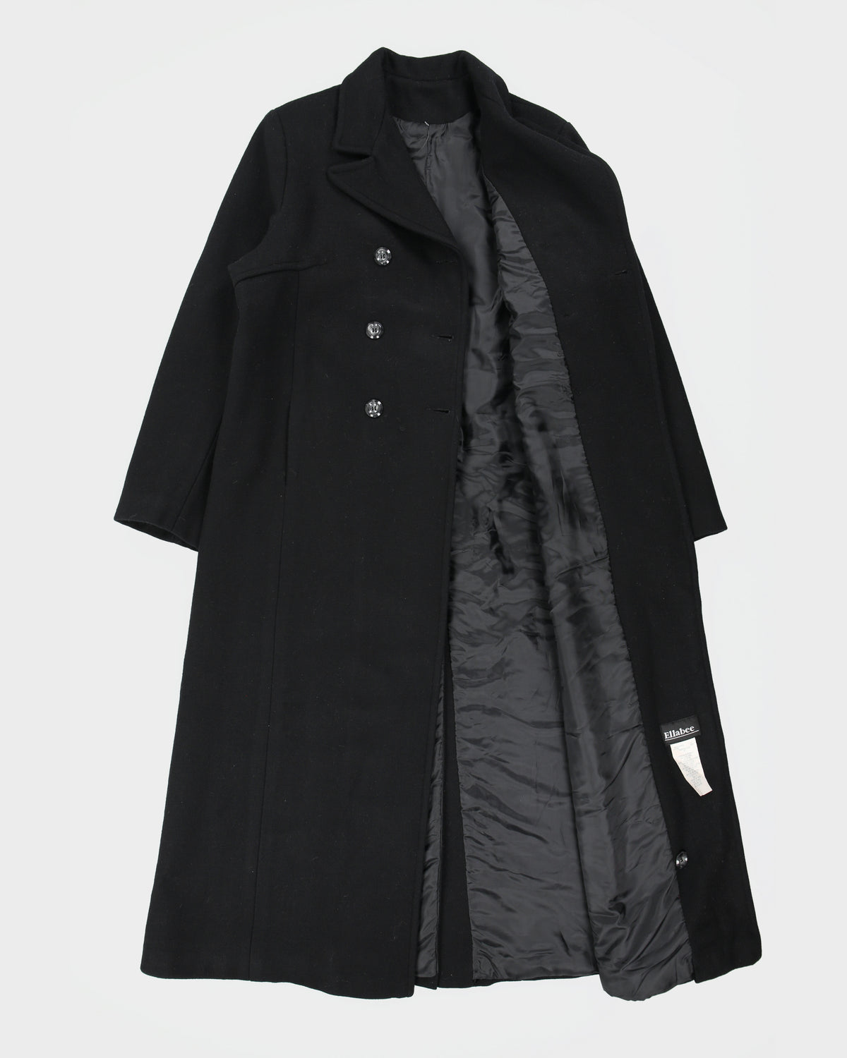 Vintage 1990s Ellabee Women's Wool Made In Canada Double Breasted Peak Lapel Full Length Over Coat - L