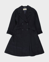 Vintage 1990s Penny Black Women's Navy Wool Made In Italy Double Breasted Full Length Over Coat - M
