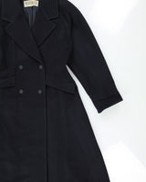 Vintage 1990s Penny Black Women's Navy Wool Made In Italy Double Breasted Full Length Over Coat - M