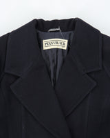 Vintage 1990s Penny Black Women's Navy Wool Made In Italy Double Breasted Full Length Over Coat - M