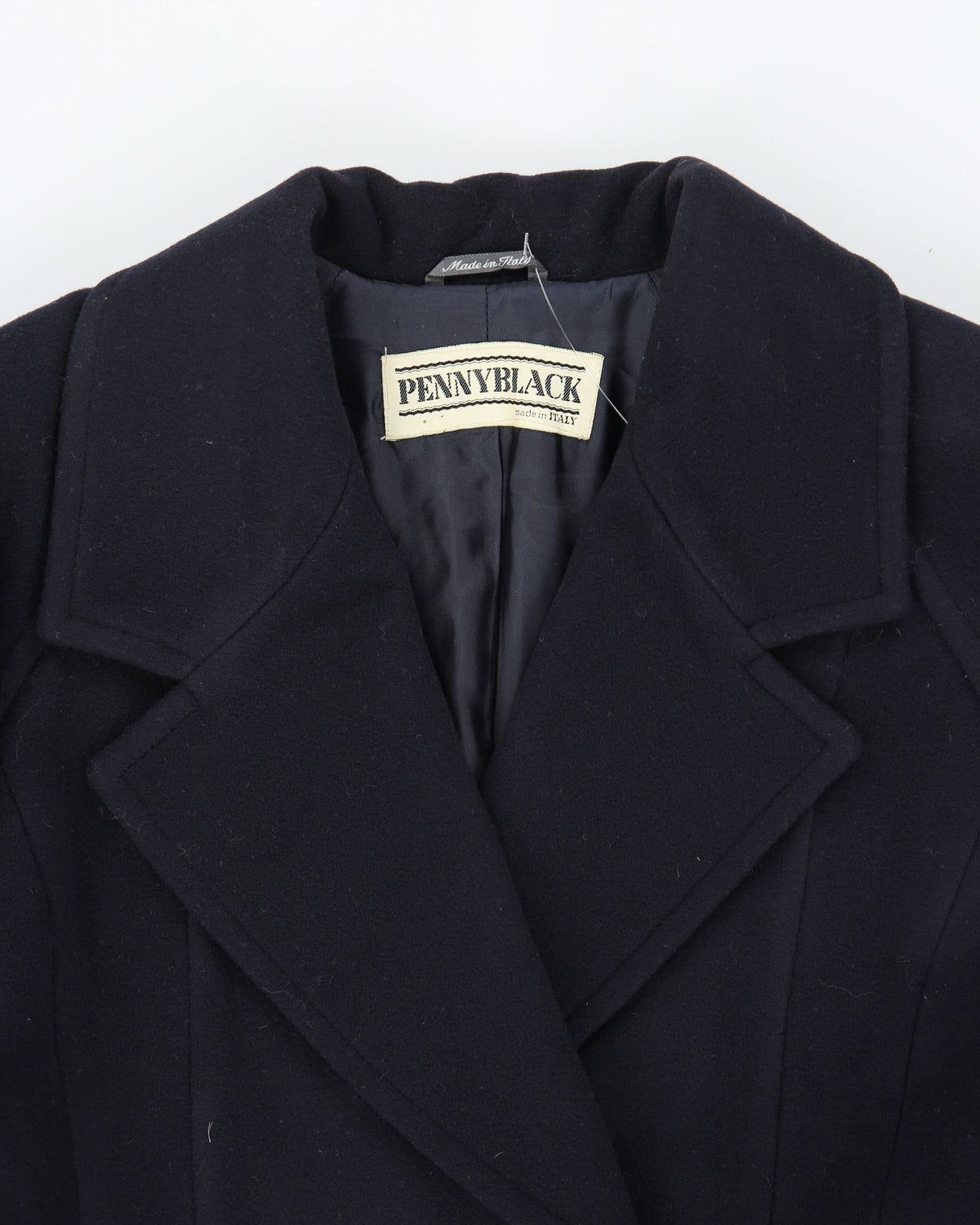 Vintage 1990s Penny Black Women's Navy Wool Made In Italy Double Breasted Full Length Over Coat - M