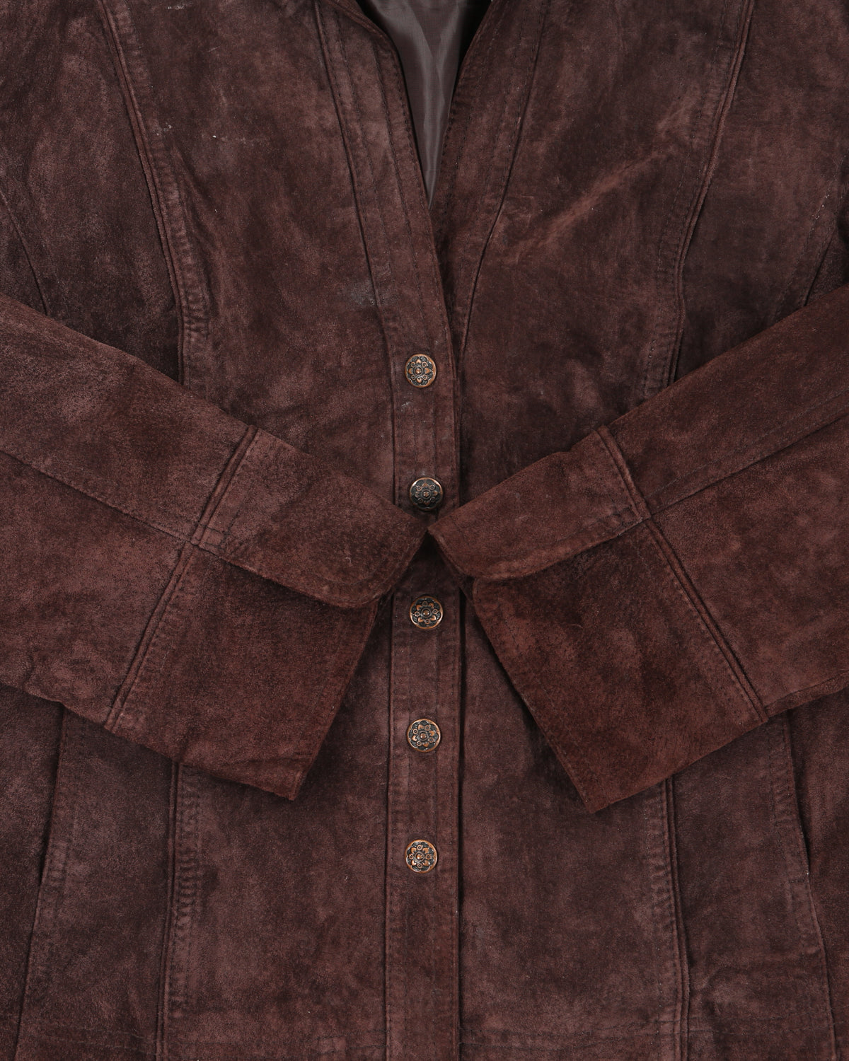 Vintage Y2K 00s LAL  Chocolate Brown Suede Snap Button Panelled Jacket - XL