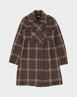 Vintage Y2K 00s United Of Benetton Plaid Wool Double Breasted Mid Length Over Coat - XS