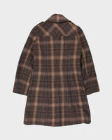 Vintage Y2K 00s United Of Benetton Plaid Wool Double Breasted Mid Length Over Coat - XS