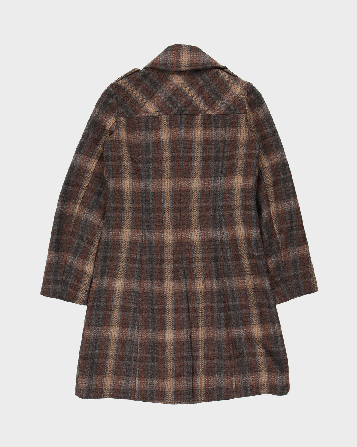 Vintage Y2K 00s United Of Benetton Plaid Wool Double Breasted Mid Length Over Coat - XS