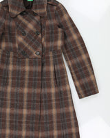 Vintage Y2K 00s United Of Benetton Plaid Wool Double Breasted Mid Length Over Coat - XS