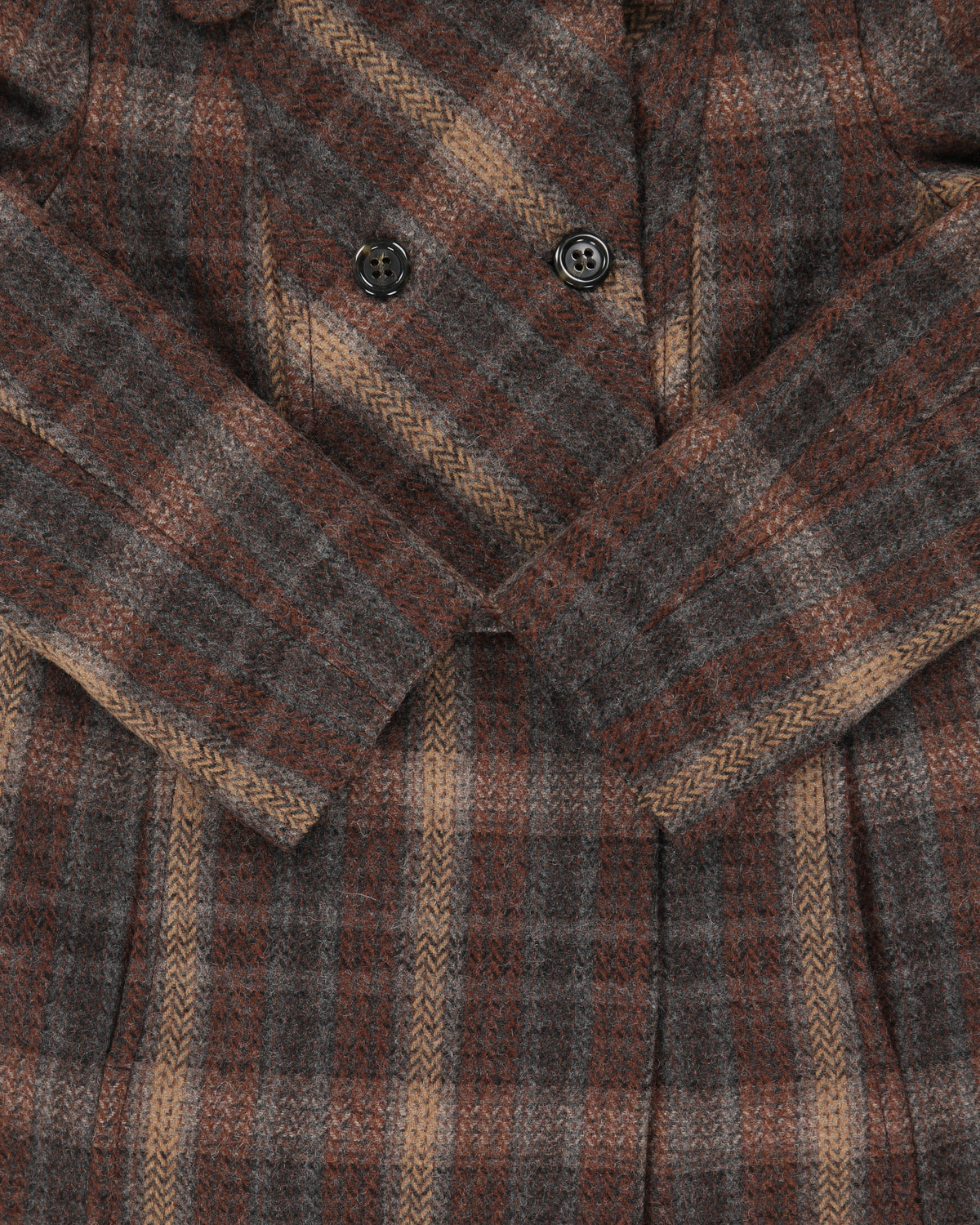 Vintage Y2K 00s United Of Benetton Plaid Wool Double Breasted Mid Length Over Coat - XS