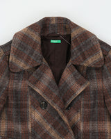 Vintage Y2K 00s United Of Benetton Plaid Wool Double Breasted Mid Length Over Coat - XS