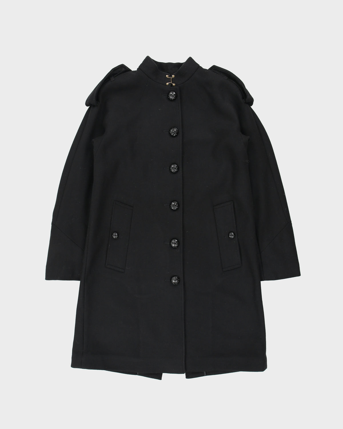 Vintage A/W 2013 Runway Burberry London Women's Black Wool Nova Check Lined Military Guard Over Coat - XS
