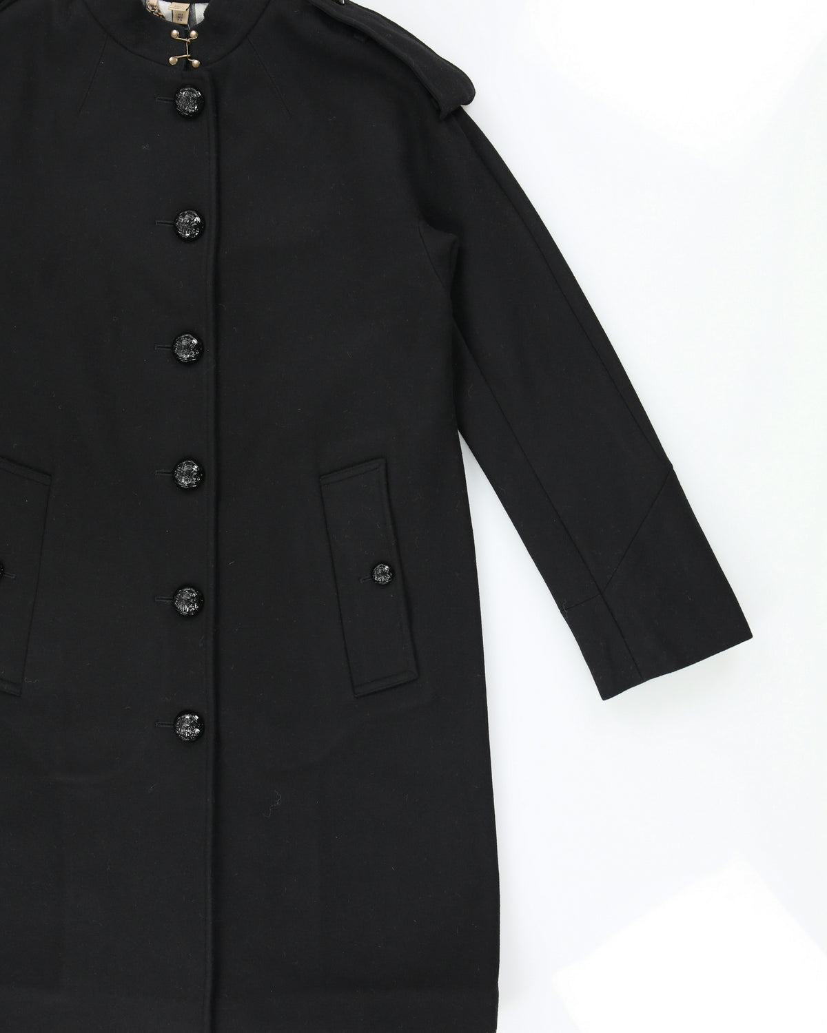 Vintage A/W 2013 Runway Burberry London Women's Black Wool Nova Check Lined Military Guard Over Coat - XS