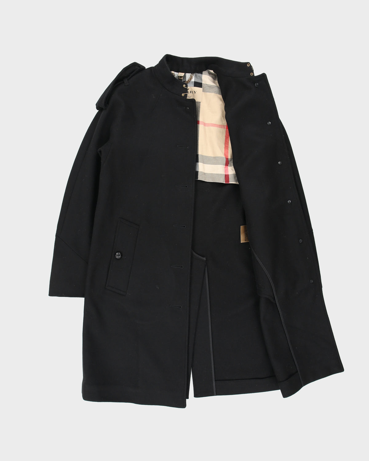 Vintage A/W 2013 Runway Burberry London Women's Black Wool Nova Check Lined Military Guard Over Coat - XS