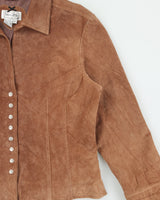Vintage Y2K 00s LAL Women's Hazelnut Suede Snap Button Panelled Jacket - XL