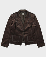 Vintage Y2K 00s Ann Taylor Chocolate Brown Velvet Single Button Peak Lapel Blazer Jacket - M