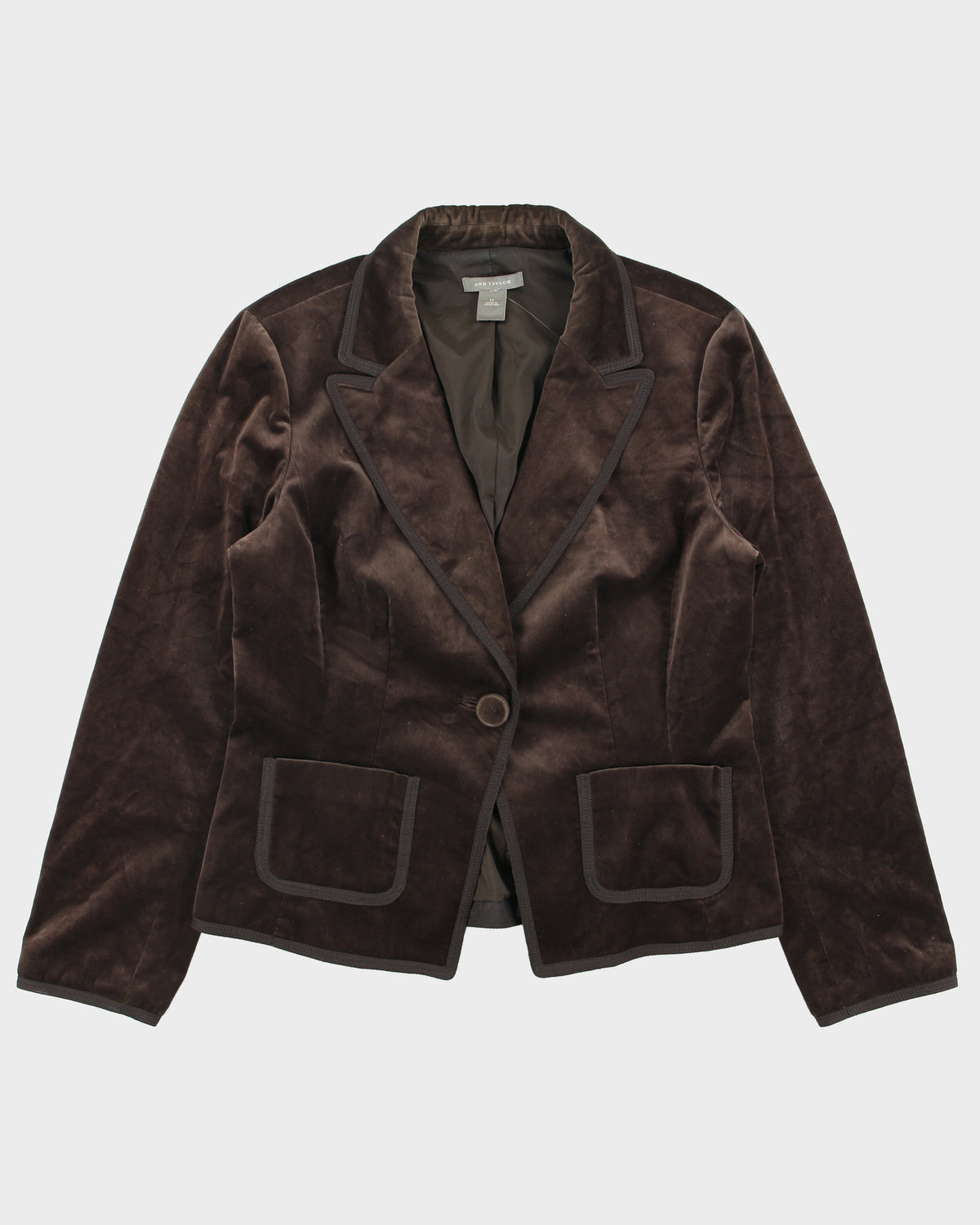 Vintage Y2K 00s Ann Taylor Chocolate Brown Velvet Single Button Peak Lapel Blazer Jacket - M