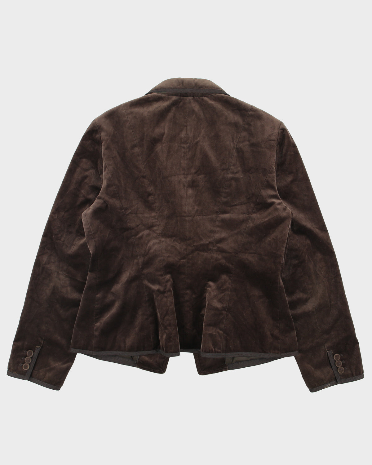 Vintage Y2K 00s Ann Taylor Chocolate Brown Velvet Single Button Peak Lapel Blazer Jacket - M