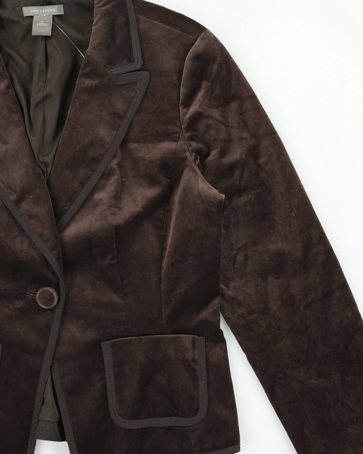 Vintage Y2K 00s Ann Taylor Chocolate Brown Velvet Single Button Peak Lapel Blazer Jacket - M