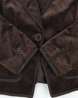 Vintage Y2K 00s Ann Taylor Chocolate Brown Velvet Single Button Peak Lapel Blazer Jacket - M
