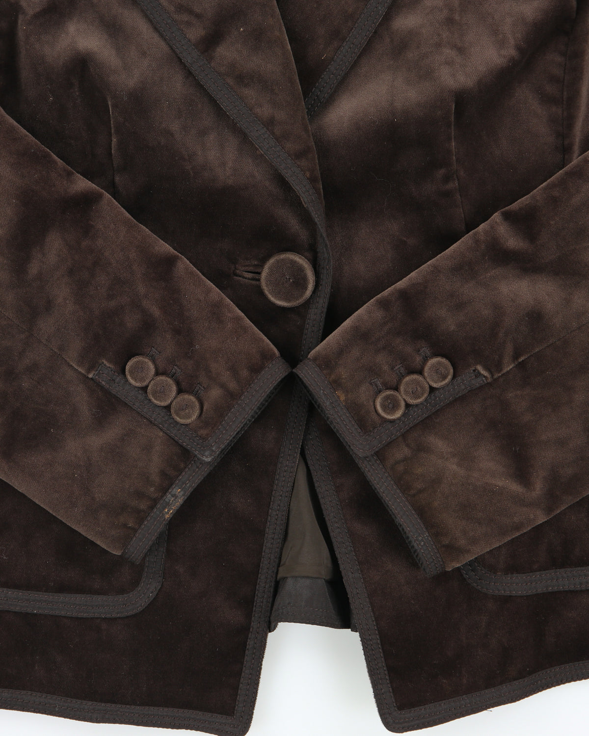 Vintage Y2K 00s Ann Taylor Chocolate Brown Velvet Single Button Peak Lapel Blazer Jacket - M