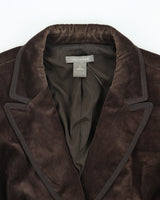 Vintage Y2K 00s Ann Taylor Chocolate Brown Velvet Single Button Peak Lapel Blazer Jacket - M