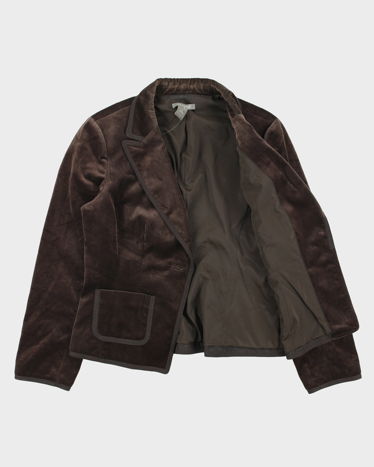 Vintage Y2K 00s Ann Taylor Chocolate Brown Velvet Single Button Peak Lapel Blazer Jacket - M