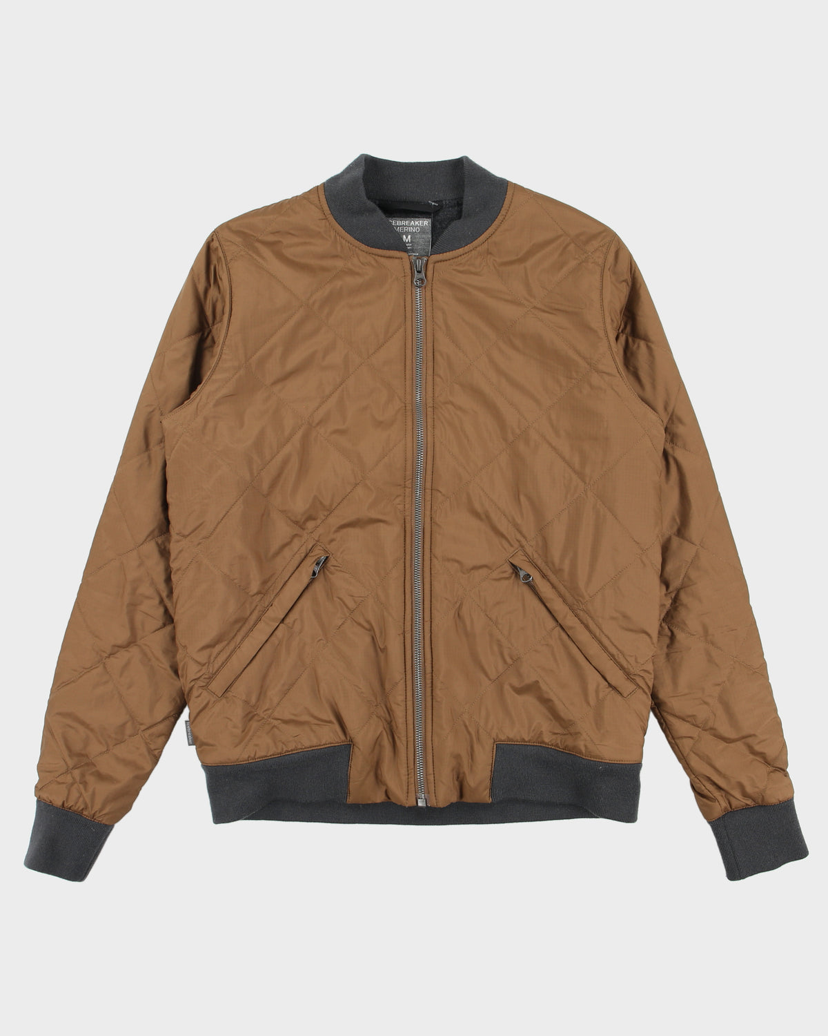 Icebreaker Women's Venturous Merinoloft Wool Insulated Caffe Diamond Quilt Bomber Jacket - M
