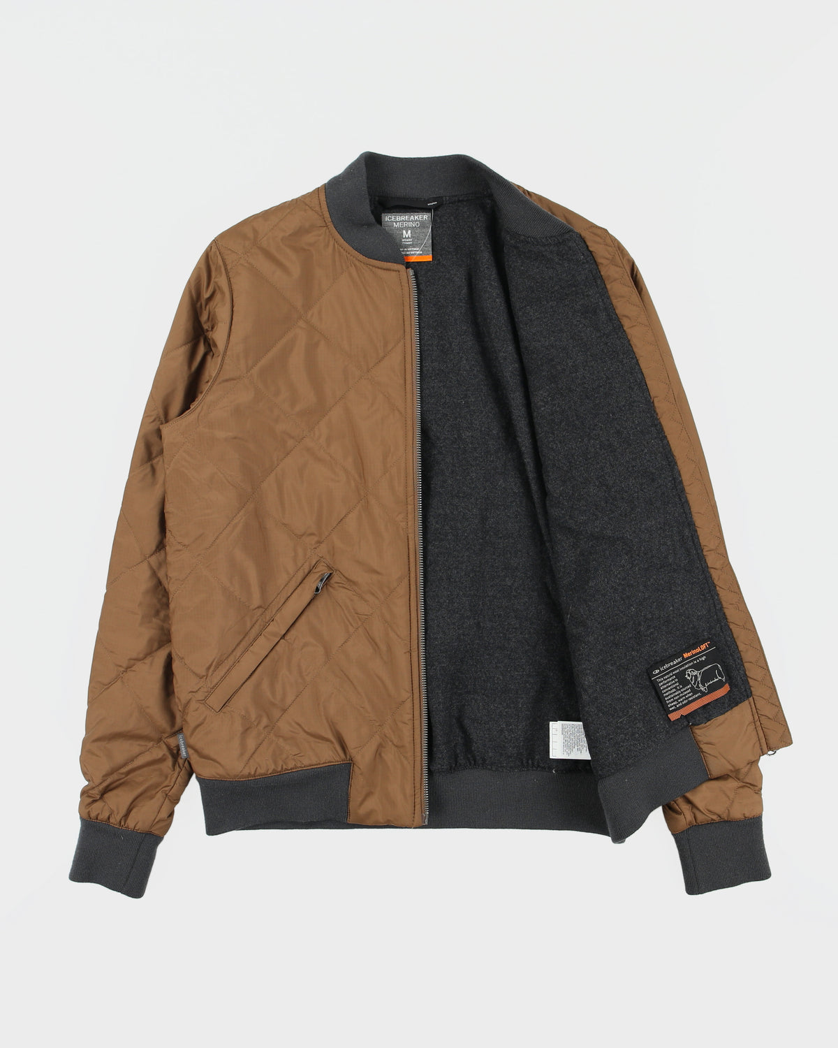 Icebreaker Women's Venturous Merinoloft Wool Insulated Caffe Diamond Quilt Bomber Jacket - M