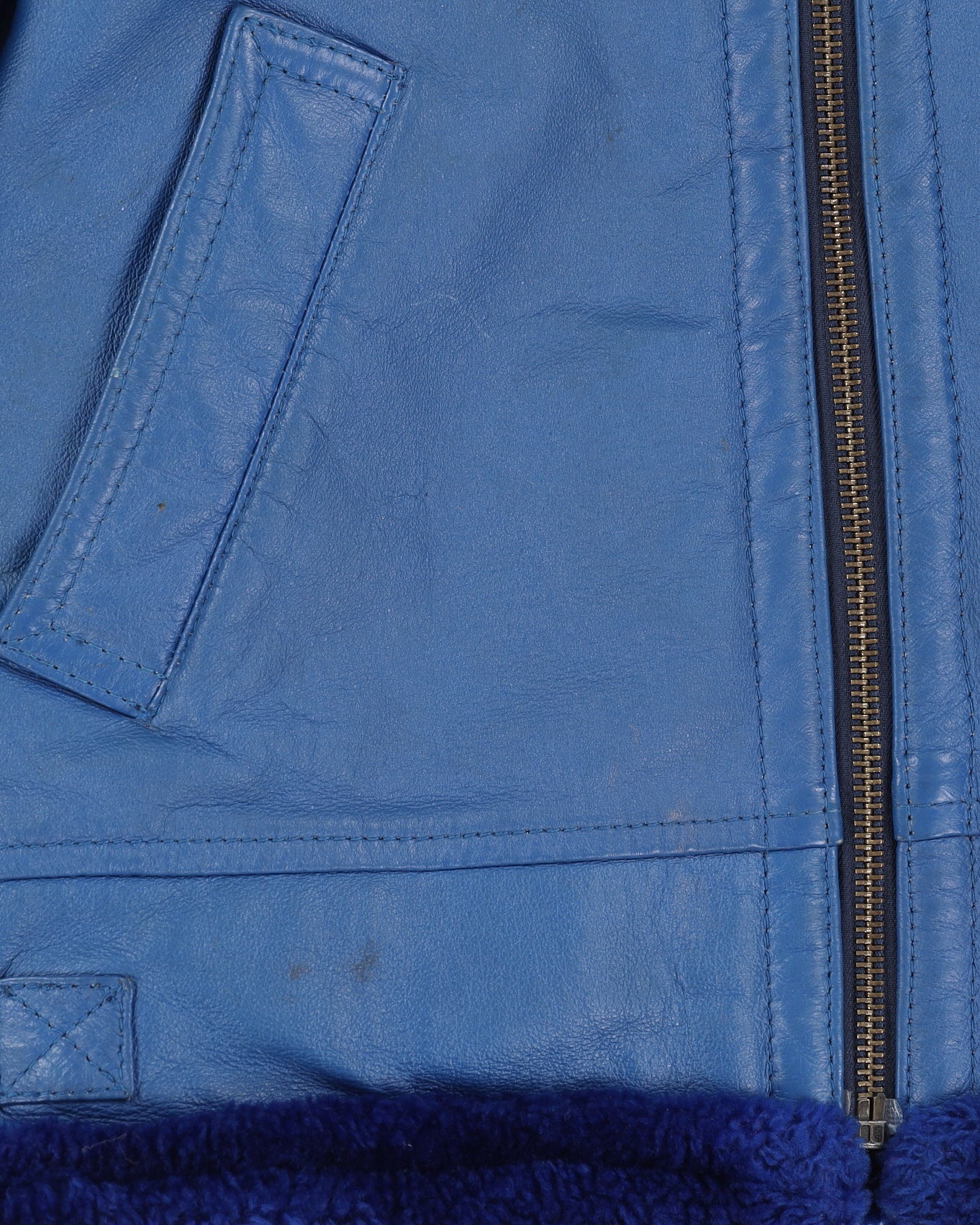 FM Canada Blue Fleece Lined Leather Jacket - XS
