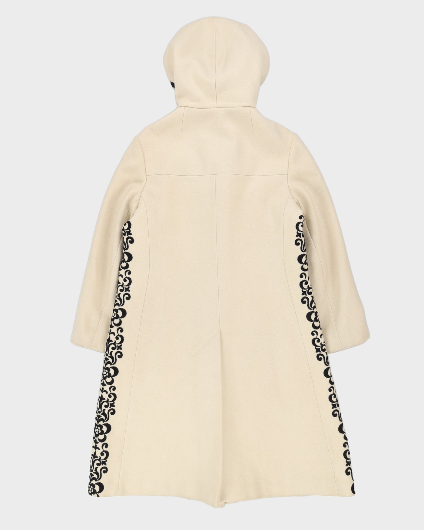 1990s Cream Embroidered Hooded Coat - S