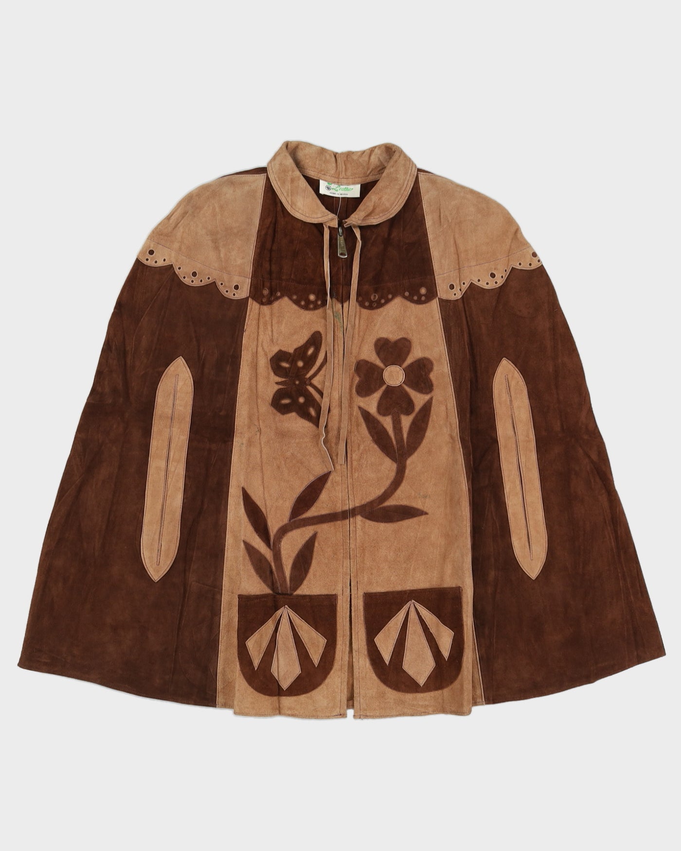 Vintage 1970s Brown Suede Cape - S / M