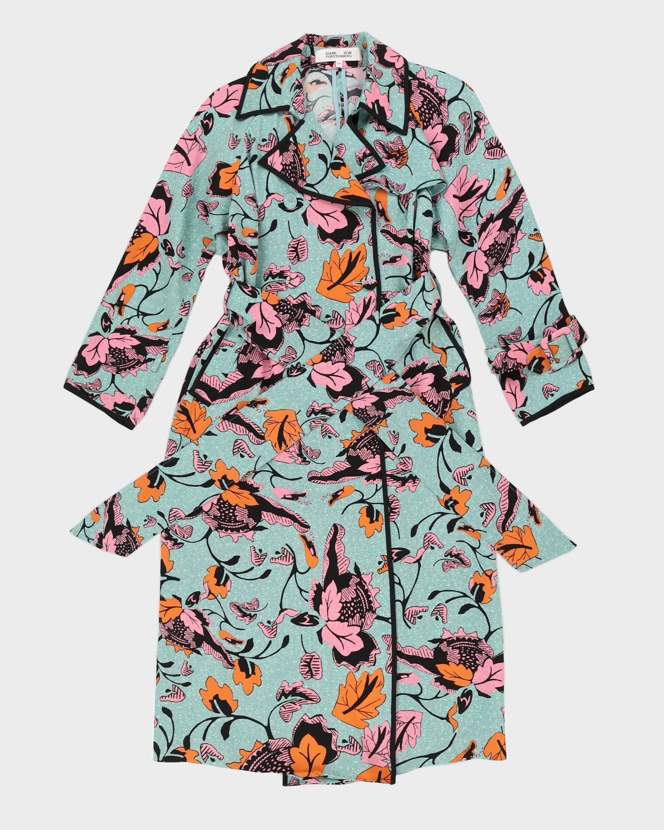Diane Von Furstenberg Green Floral Mac Coat - XS