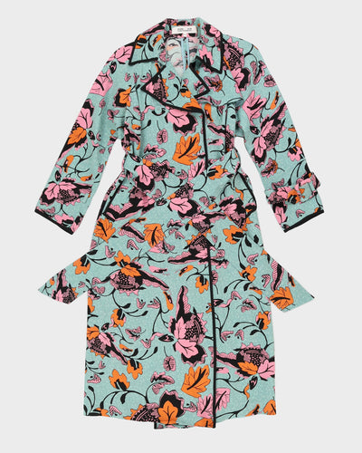 Diane Von Furstenberg Green Floral Mac Coat - XS