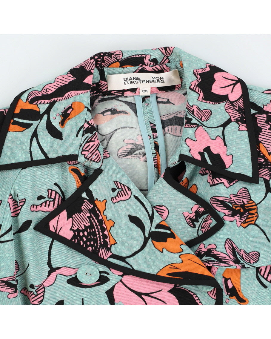 Diane Von Furstenberg Green Floral Mac Coat - XS