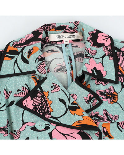 Diane Von Furstenberg Green Floral Mac Coat - XS
